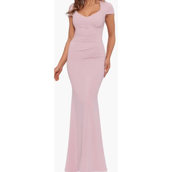 XSCAPE 14 1x plus pink Allison Scuba Crepe Ruffle Cutout Maxi Formal Dress B118 - Picture 1 of 12
